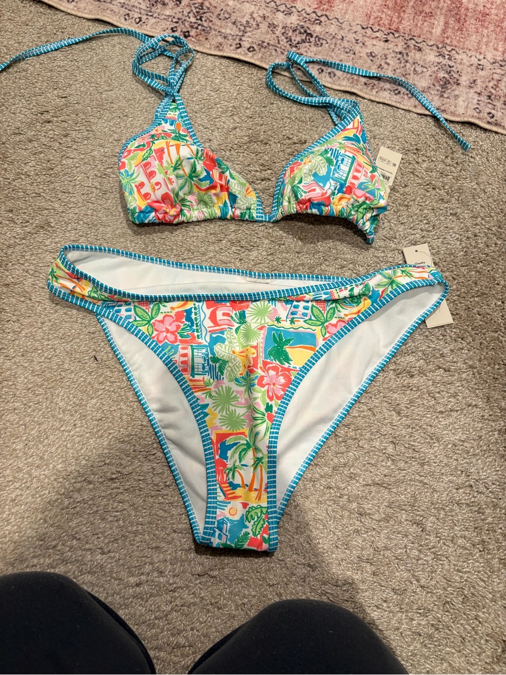 No Boundaries Tropical Floral Bikini Set in Turquoise, Pink, Yellow